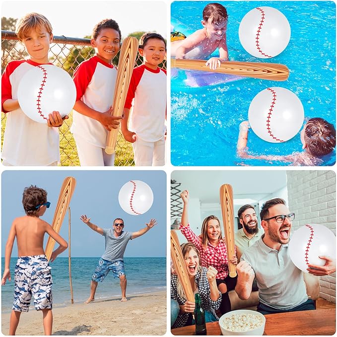 Inflatable Baseball Set, Ball Baseball and Inflatable Baseballs Bat, Baseballs Party Decoration for Kid Adult Pool Beach Party Favors
