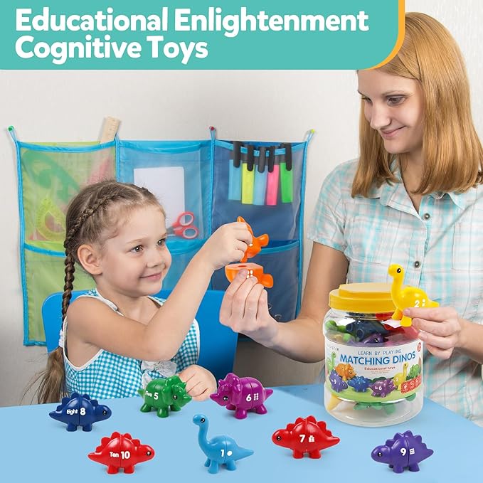 TSYAN Matching Number Counting Dinosaur Toys with Double-Sided 1 2 3 Number Preschool Learning Sensory Sorting Educational Fine Motor Toys Sets for Kids Toddler Aged 3+ Years Old…