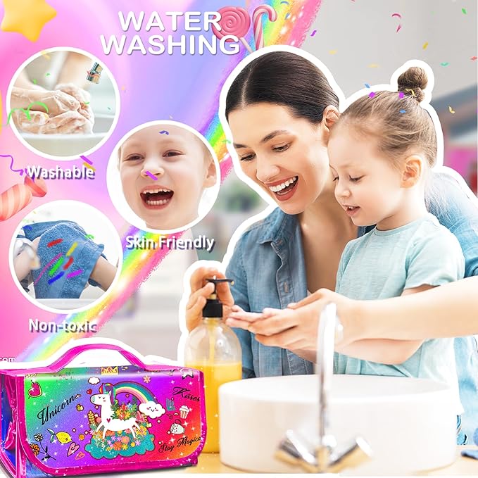 56 PCS Washable Scented Markers with Glitter Pencil Case, Mermaid Unicorn Arts and Crafts for kids 4-6-8 Kids Coloring Drawing Kits for 4-8 Years Old Girls Xmas Gifts Stocking Stuffers (Rainbow, 70)