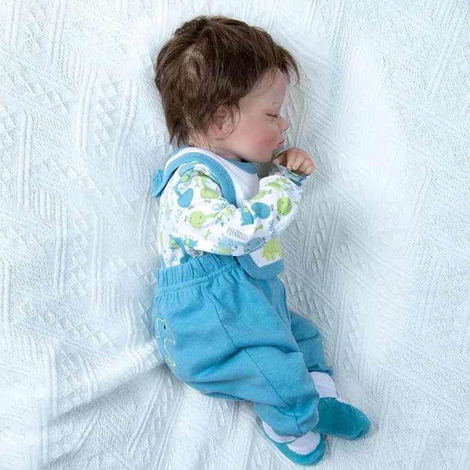 4 Pcs Reborn Baby Doll Clothes Boy for 17- 22 Inch Babydolls, Blue Dinosaur Outfits Realistic Reborn Baby Doll Accessories with Bib and Socks for Newborn Baby Boy