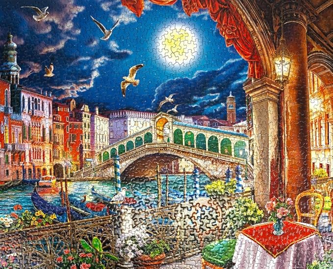 Springbok's Evening Cafe in Venice 1000 Piece Puzzle for Adults- Wonderful Travel Themed Puzzle to Challenge You