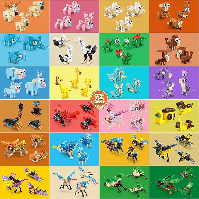 24 Packs Building Sets for Kids,3 in 1, 72 Kinds of Transformable Building Block Toy,Compatible with Mini Lego Animals,Classroom Student Prizes Christmas Birthday Gifts for Kid Age 6+