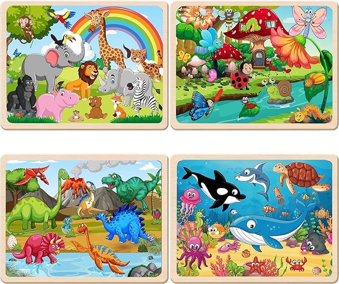 Wooden Puzzles for Kids Ages 4-6, 24 Piece Animals Puzzles for Toddlers,Jigsaw Puzzles for Kids Ages 3-5, Preschool Educational Puzzles Board Toys Gifts for Boys and Girls 3 4 5 6 Years Old