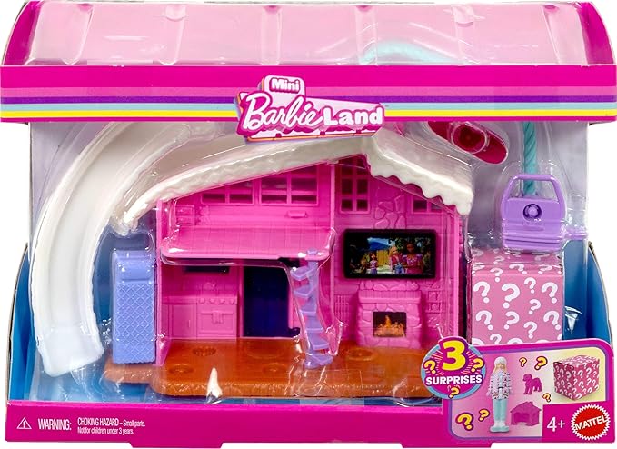 Barbie Mini Land Doll House Sets, Mini Dreamhouse with Surprise 1.5-inch Doll, Furniture & Accessories, Plus Elevator & Pool (Styles May Vary)