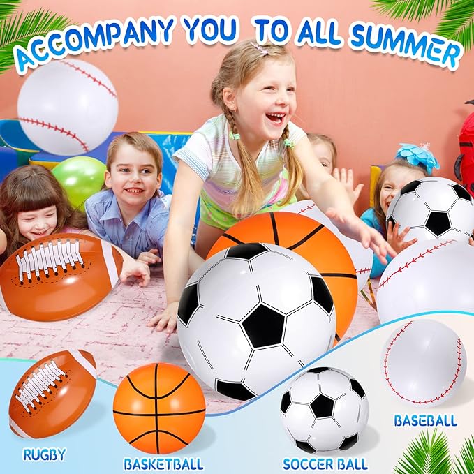 Sosation 16 Pcs Inflatable Sports Balls 16 Inch Inflatable Beach Ball Blow up Sports Party Decorations Swimming Pool Summer Pool Toys for Indoor Outdoor Beach (Assorted Ball)