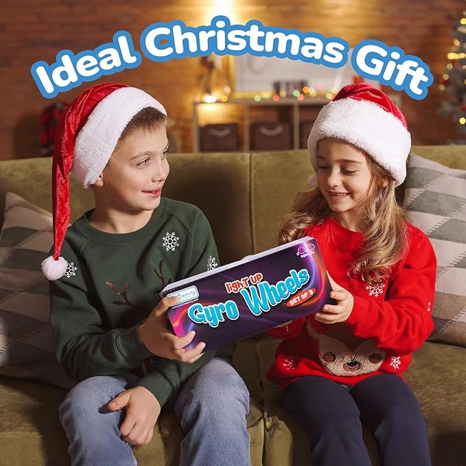 ArtCreativity Retro Light Up Gyro Wheels Set for Kids- Includes 3, 8.5 Inch Rail Twisters, Mesmerizing Spinning and Lighting Effects Design- Top Fun Gift for Boys and Girls