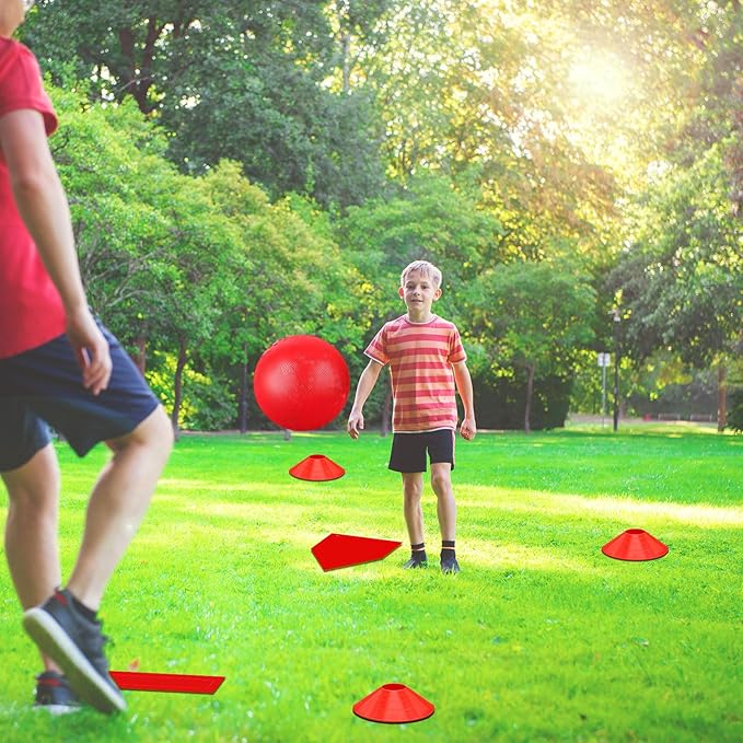 Hiboom 16 Pcs Sports Kickball Set Includes 10 Inches Playground Ball 5 Rubber Throw Down Bases Ball Pump 10 Foul Line Cones for Kids Adults Playground School Backyard Game Camps Picnic
