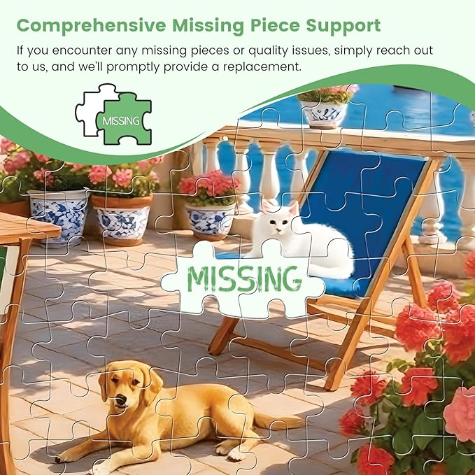 500 Piece Puzzles for Adults, Cozy Seaside Terrace Scene Jigsaw Puzzles with Dog and Cat, Relaxing 500 Piece Puzzle, Perfect for Family Time, Wall Decor, Gift for Adults, Seniors, 20.5 x 15 in