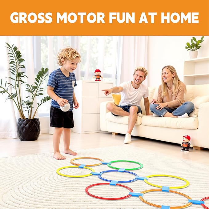 Hopscotch Rings, 2-Set – 20 Round Hoops (11-inch) + 30 Connectors, Agility Rings for Kids, Builds Gross Motor Skills, Preschool & Kindergarten PE, Indoor/Outdoor Playground Obstacle Course
