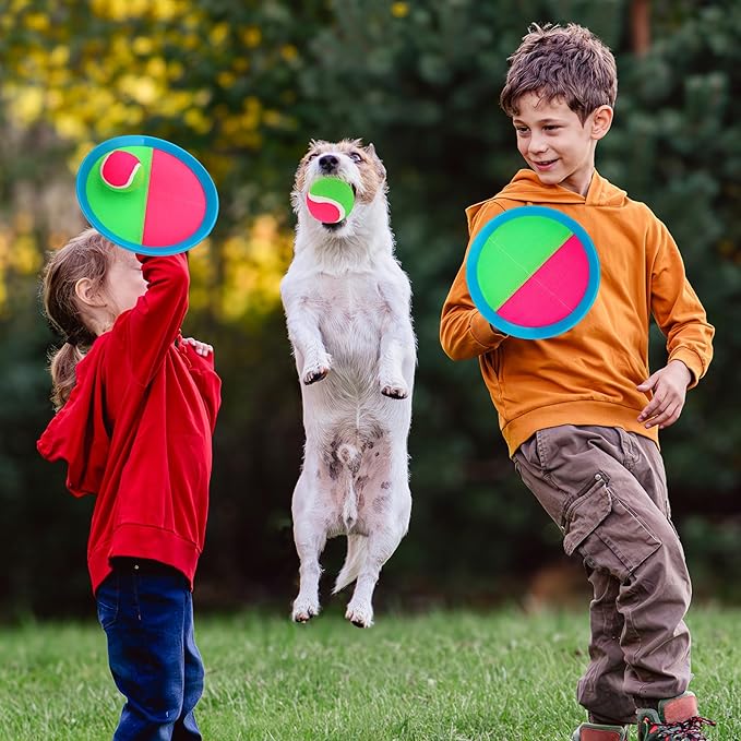 Richball 4-in-1 Outdoor Sports Ball Set for Kids – Soccer, Basketball, Volleyball and Toss & Catch Paddle Ball Game – All-in-One Gift Stocking Stuffers for Kids Boys & Girls Ages 3+