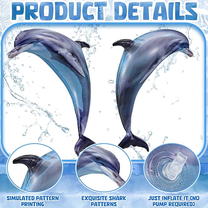 Leyndo 6 Pcs 23.6 Inch Summer Inflatable Dolphin Pool Balloons Large Inflatable Dolphin Pool Birthday Party Decorations Animal Float Ornament for Birthday Party Favors Supplies Gift