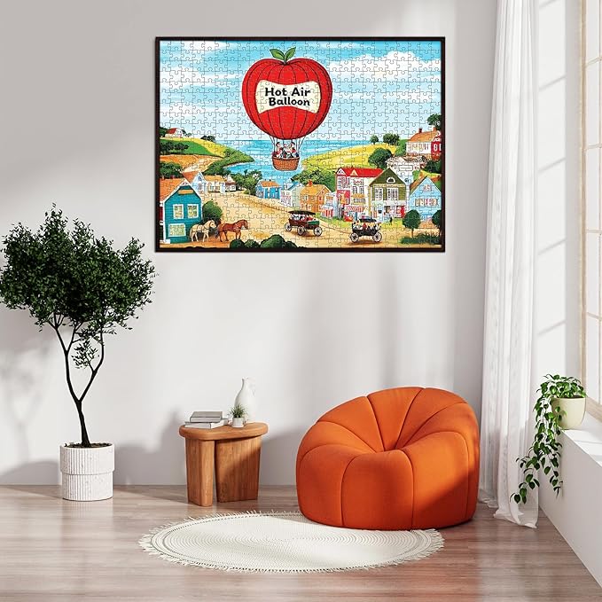 500 Piece Puzzles for Adults, Hot Air Balloon 500 Piece Puzzle, Charming Colorful Houses Jigsaw Puzzles, Relaxing Gifts for Adults, Seniors, Finished Size 20.5” x 15”