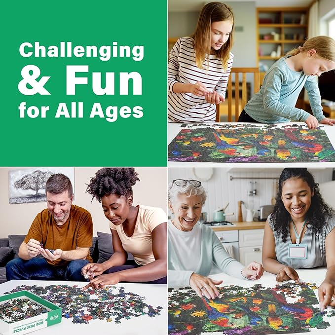 BenBen 1000 Piece Jigsaw Puzzle for Adults, Jungle Parrots, Puzzles with Letters or Patterns on Back, Challenging Puzzle for Game Night Home Décor, 26.63” x 19.25”