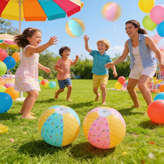 8 Pack Ice Cream Themed Beach Ball 7.87" Bulk for Summer Pool and Beach Game Gifts Birthday Party Supplies Decorations Favor