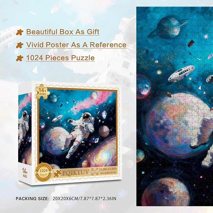 Puzzles for Adults 1024 Pieces Space Astronaut Galaxy Scene Jigsaw, with Letter Markings, HD Poster, No Dust, Jigsaw Puzzles Impossible Puzzle Family Decoration Giftfor Space Lovers