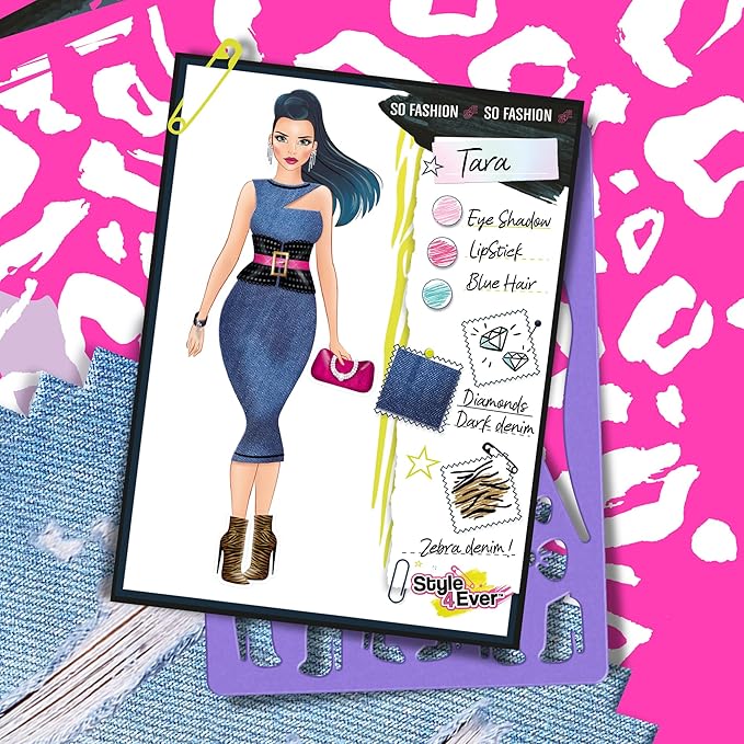 Canal Toys Style 4 Ever Fashion Design Studio, Design Your own Fashions, Design Sheets with Stencils, Stickers, and Fabrics, Add Colors, Patterns, and Textures, All Organized in The Stylish Studio