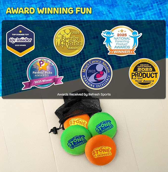 Soft Stone Skippers Game โ Fun Pool Toys for Kids All Ages - 4 Pack Water Skipping Discs Set - Beach Games Easter Basket Stuffer Gifts for Boys & Girls Ages 5 6 7 8 9 10 11 + Year Old - Water Toys