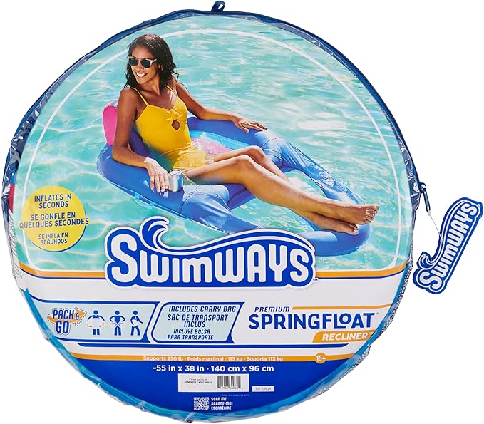 SwimWays Spring Float Premium Recliner Pool Lounger, Inflatable Pool Floats Adult with Fast Inflation for Ages 15 & Up