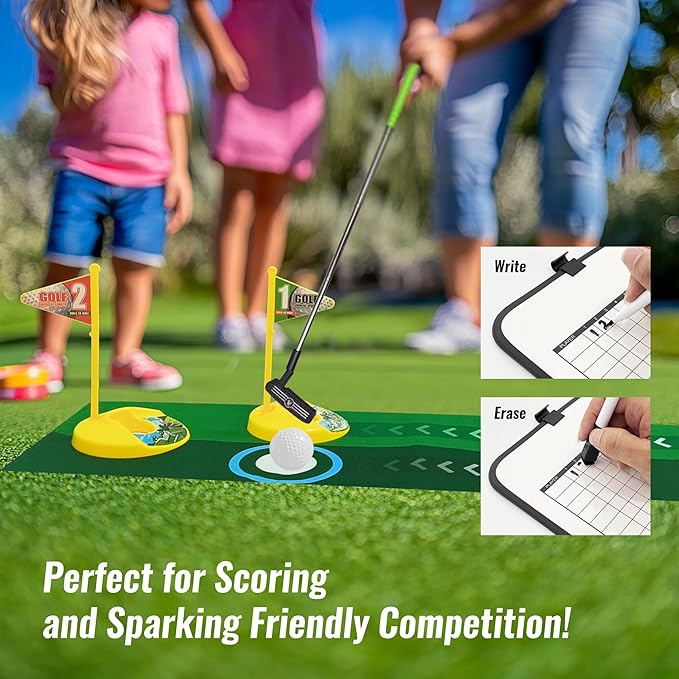 Toddler Golf Clubs Set - Kids Retractable Indoor Outdoor Game Play Toys for 3 4 5 6 7 8 Years Old Boys Girls - Realistic Yard Toy Kit with Adjustable Golf Club Putting Mat Cornhole Board Scoreboard