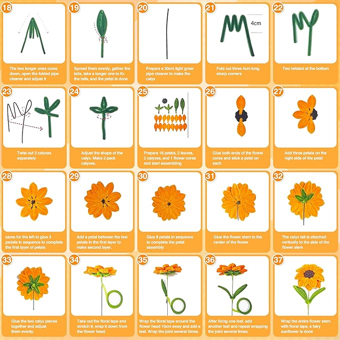 LINAYE 500 PCS Pipe Cleaners Craft, 6 Colors Pipe Cleaners Flowers Kit, Chenille Stems for Crafts with Instruction Wrapping Paper, Stems Art and Craft Supplies Yellow