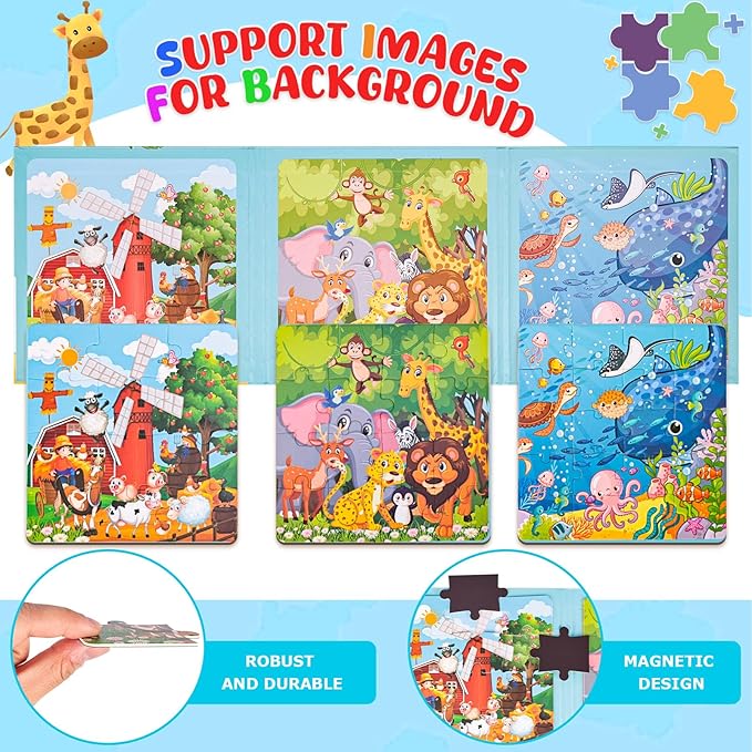 LovesTown Magnetic Puzzles Book Animal Educational Learning Toys Travel Game for Toddlers Boys and Girls Road Trip Activities