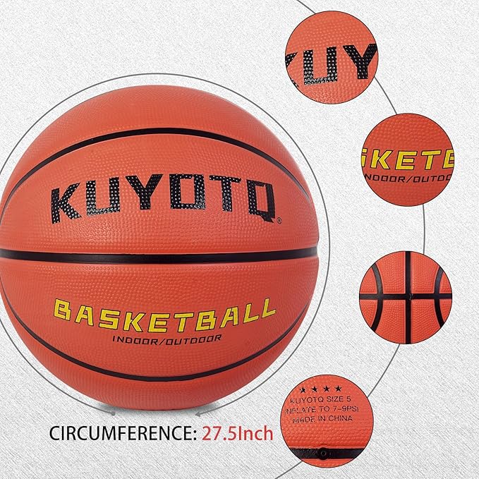 KUYOTQ Kids Youth Adult Size 3/4/5/6/7 (22/25.5/27.5/28.5/29.5") Basketball Premium Rubber or Faux Leather Basketball Indoor Outdoor Basketball for Boys Girls Womens Mens Basketball Gifts (Deflated)