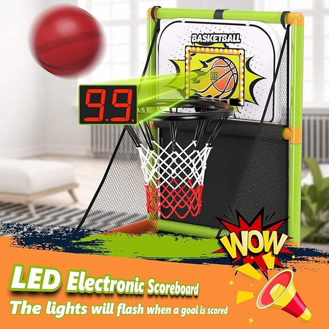 Arcade Basketball Game Set with Electronic Scoreboard&LED Light: Boy Toys Basketball Hoop Indoor Outdoor with 4 Balls & Air Pump Sports Carnival Games Christmas Birthday Gifts for Kids 3-12 Years Old