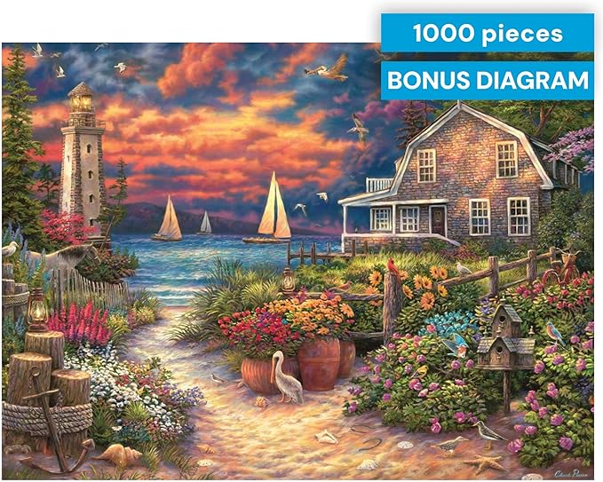 Buffalo Games Chuck Pinson Peace After the Storm 1000 Piece Jigsaw Puzzle for Adults – Coastal Lighthouse Scene with Large Reference Poster