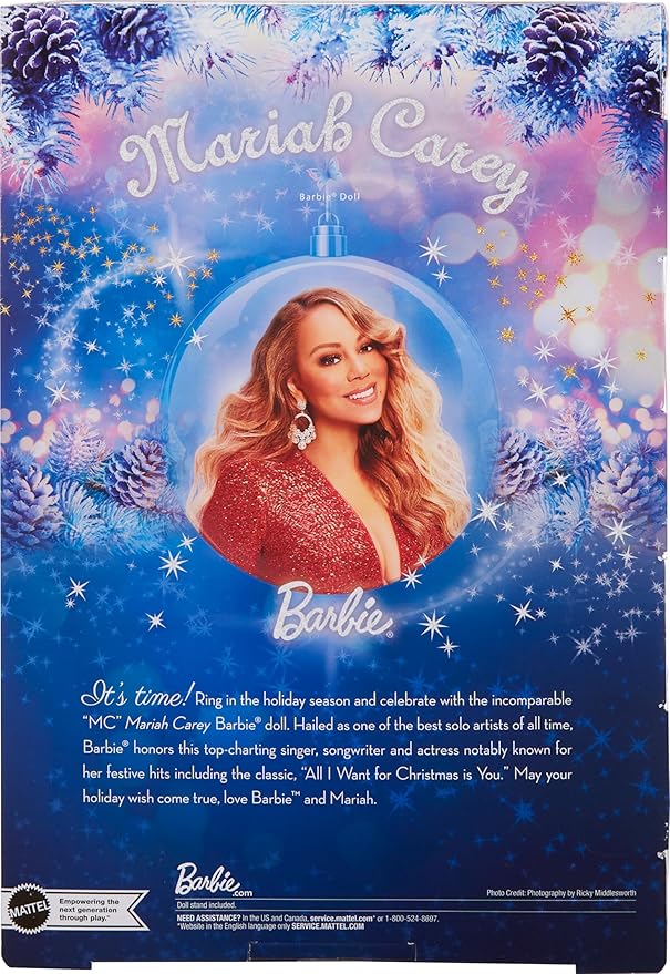 Barbie Signature Doll, Mariah Carey Holiday Collectible in Red Glitter Gown with Silvery Accessories