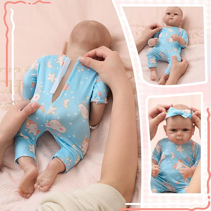 6 Set 18In Reborn Baby Doll Clothes Accessories Romper Suit and Bow Headband for Newborn Baby Doll Girl Kids Gift