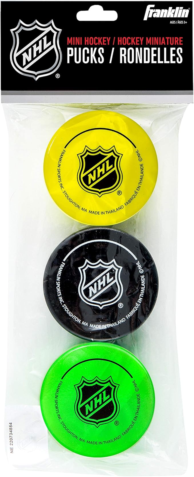 Franklin Sports Mini Foam Hockey Pucks - Indoor Knee Hockey Pucks for Kids - 3 Soft Foam Pack - Assorted Colors