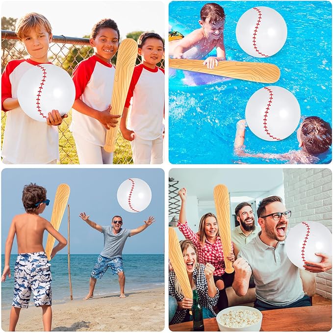 Inflatable Baseball Set, Ball Baseball and Inflatable Baseballs Bat, Baseballs Party Decoration for Kid Adult Pool Beach Party Favors
