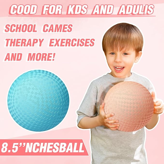 6 Pcs Macaron Playground Balls 8. 5 Inch Pastel Color Rubber Bouncy Balls for Kids Inflatable Colored Dodgeball Kickball Handball for School Backyard Beach Indoor Outdoor Games (Solid)