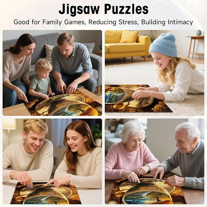 1000 Pieces Jigsaw Puzzles for Adults, Surreal Tea Cup with Vintage Clocks & Autumn Landscape Puzzle with Letters on Back, 22.8×22.8 Inch Hard Difficult Challenging Adult Puzzle for Gift & Home Decor