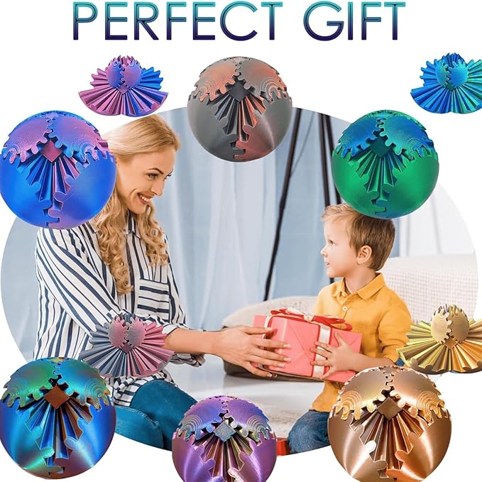Gear Ball 3D Printed Spin Ball Cube Fidget Toys, Gear Sphere Fidget Toy, GearSphere Desk Toy Stress Fidget Balls, Fidgets Spinners for Adults & Kids Anxiety Relaxing (Laser Rose Gold, 3.1 Inch)
