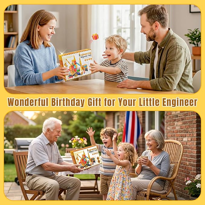 Magnetic Tiles Construction Toys with Road & Crane & Marble Run, Double-Sided Fire Station & Building Magnet Tiles for Kids Ages 4-8, STEM Magnetic Blocks Gifts for 3 4 5 6 7 8 Year Old Boys