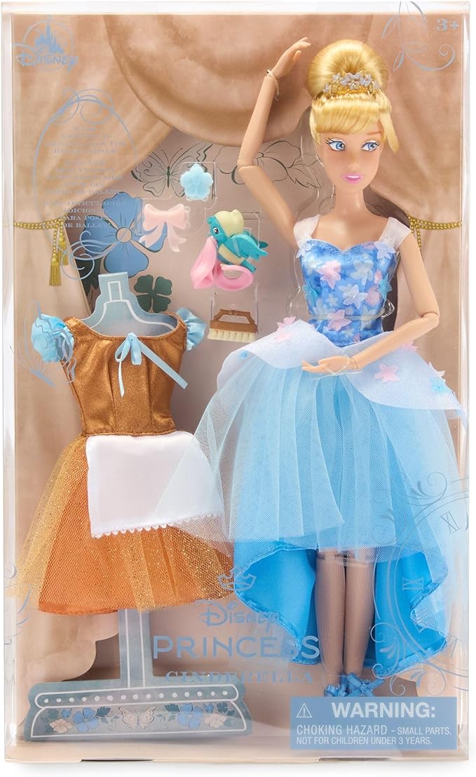 Disney Store Official Princess Ballet Doll - 11 Inch Cinderella Ballerina Doll - Includes Molded Hair Clips, 2 Tutu Outfits, Accessories and Bluebird Figure - Disney Princess Toys for Girls