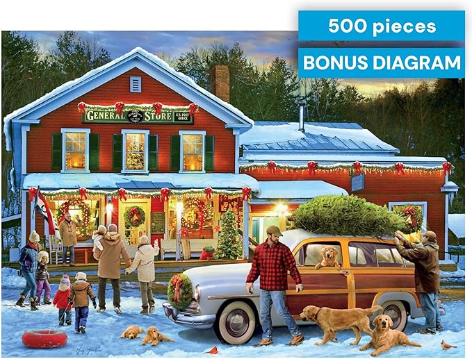 Buffalo Games – General Store At Christmas- 500 Piece Holiday Jigsaw Puzzle - Festive Puzzles for Adults – Precision-Cut Pieces, Winter Artwork, and Hours of Relaxing Fun