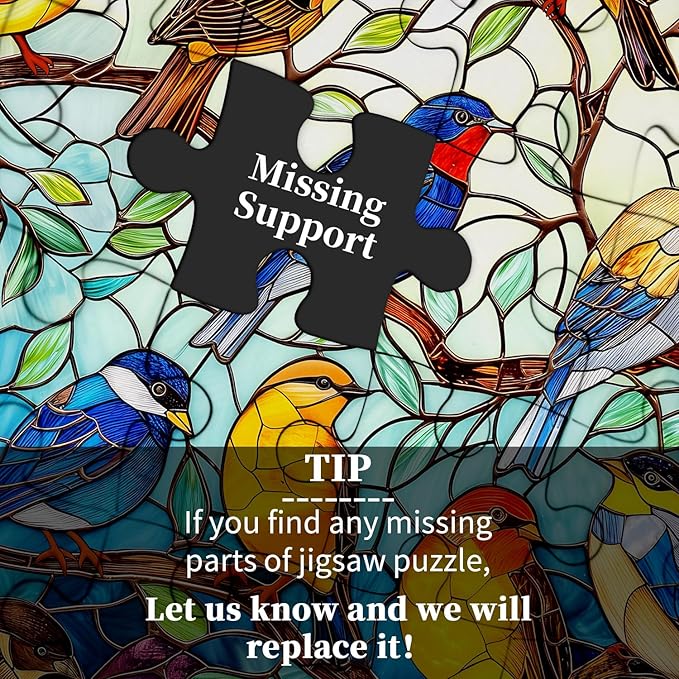 Stained Glass Puzzle Bird Puzzles for Adults 1000 Pieces, Colorful Round Bird Tree Jigsaw Puzzle, Impossible Hard Difficult Puzzles for Adults, Challenging Puzzles as Home Wall Decor