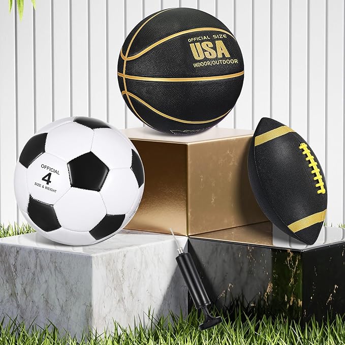 Libima 3 Pcs Sports Ball Set for Kids Teens Include Official Size Basketball Soccer Football with Pump and Carry Bag Training Practice Sport Back to School Gift