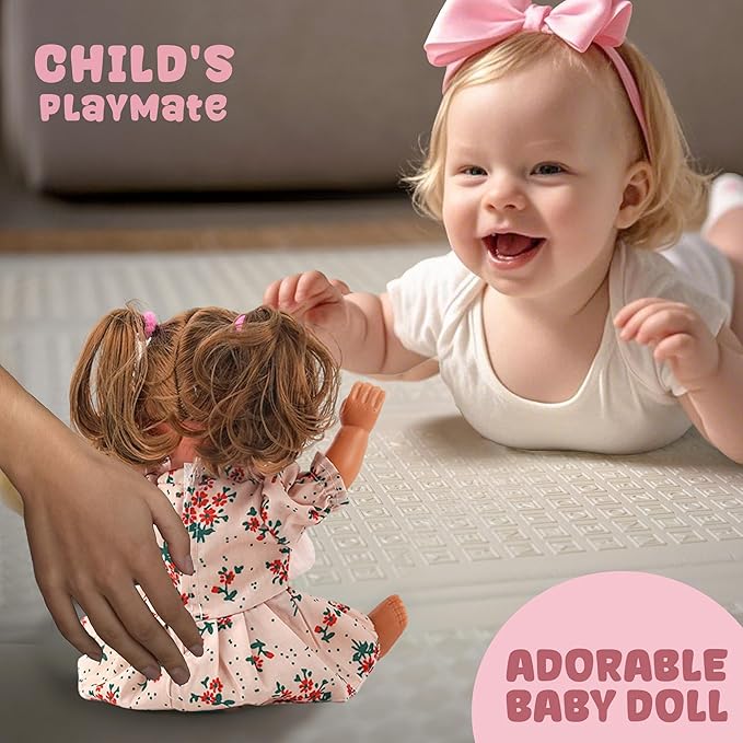 SMIESSKIDDO Baby Doll - 12" Interactive Talking Dolls with Sing Sound, Hair Styling Set - Comb Mirror Rollers Accessories - Soft PVC First Babies Doll for Toddler Girls