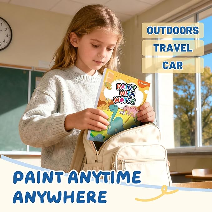 YPLUS Paint with Water Books for Toddlers, Art Craft Toys Watercolor Painting Paper, Gift for Kids Ages 1-3, 2-4, 4-6, Drawing with Brush - Dinosaur