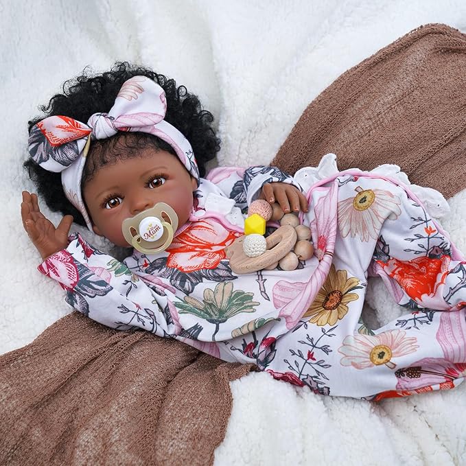 BABESIDE 2 Pcs Reborn Baby Doll Clothes with Headband for 17-22 Inch Babydolls, Floral Patterns Reborn Baby Doll Accessories for Realistic Dolls Girls, Pink