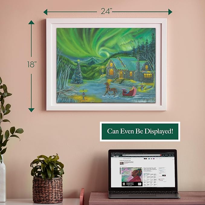 African American Expressions - Northern Lights Christmas Scene Puzzle – 500-Piece African American Jigsaw Puzzle for Adults | Winter Holiday Puzzle with Stunning Artwork