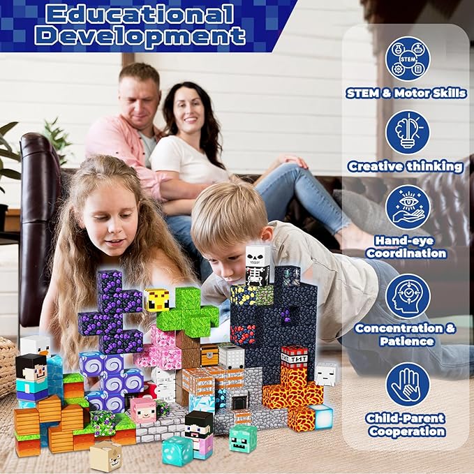 150 PCS 0.8in Magnetic Blocks - Easter Toys, Magnetic Building Blocks Cubes, Stacking Magnets, School STEM Toys Birthday Gifts for Boys and Girls Age 3+ Years Old (Theme: Adventure World)