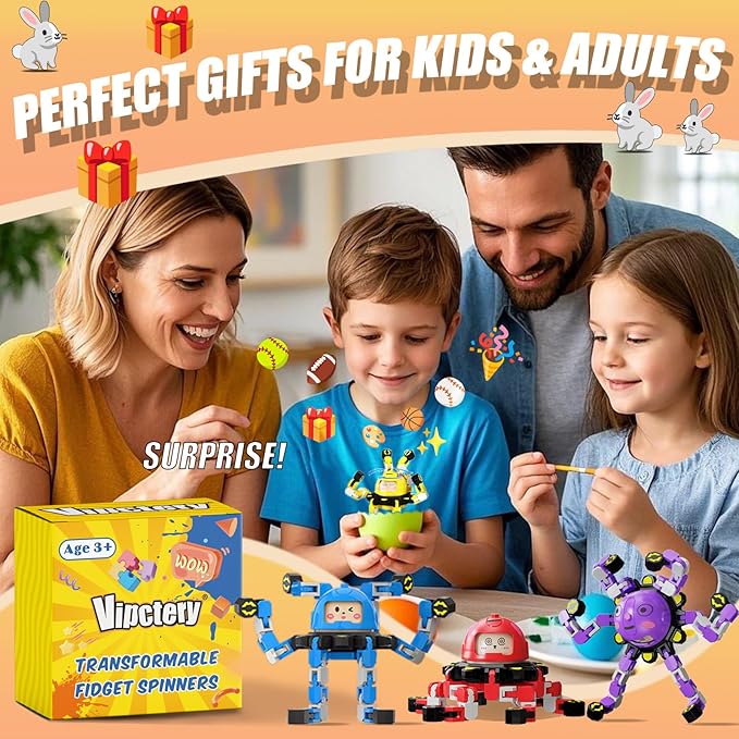 Easter Basket Stuffers Gifts for Kids Boys Girls 8Pcs Transformable Fidget Spinners for Kids Fidget Toys Teens Adults Sensory Toys with Autism ADHD Party Favors Travel Activities B