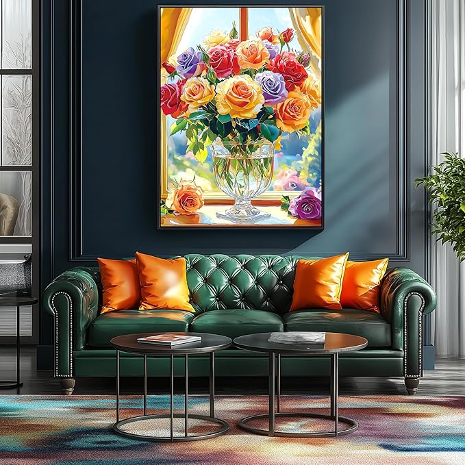MINIWAN 500-Piece Jigsaw Puzzle for Adults - Colorful Roses in Glass Vase, 23x15 Inch Challenging Puzzle, Floral Puzzle for Adults & Teens, Premium Thick Cardboard Pieces with Reference Poster