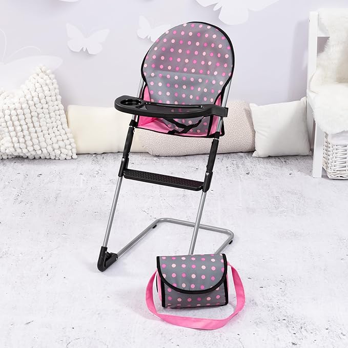 Bayer Doll High Chair/Crib Set, Grey, Pink with Dots