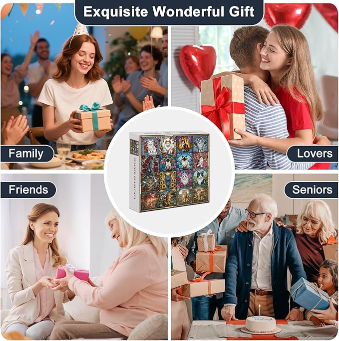 Stained Glass Puzzle Cat Puzzles for Adults 1000 Pieces, Mosaic Art Colorful Flowers Cat Jigsaw Puzzles 1000 Pieces, Hard Difficult Funny Jigsaw Puzzles for Adults