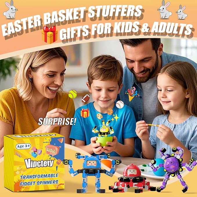 Easter Basket Stuffers Gifts For Kids Boys Girls 4Pcs Transformable Fidget Spinners Fidget Toys For Kids Teens Road Trip Travel Activities Essential Sensory Toys With Autism Adhd Party Favors